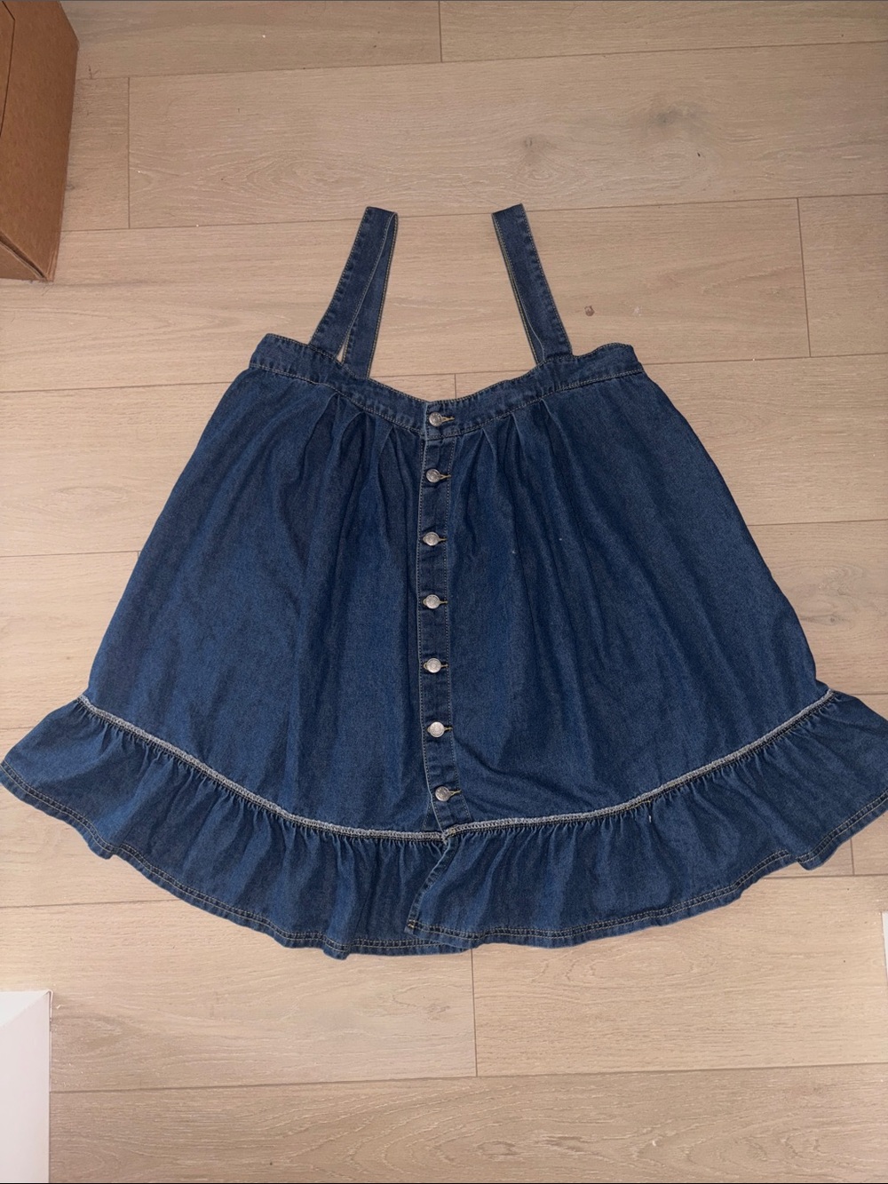 SHEIN Dark Blue Denim Mini Dress with Ruffle Hem